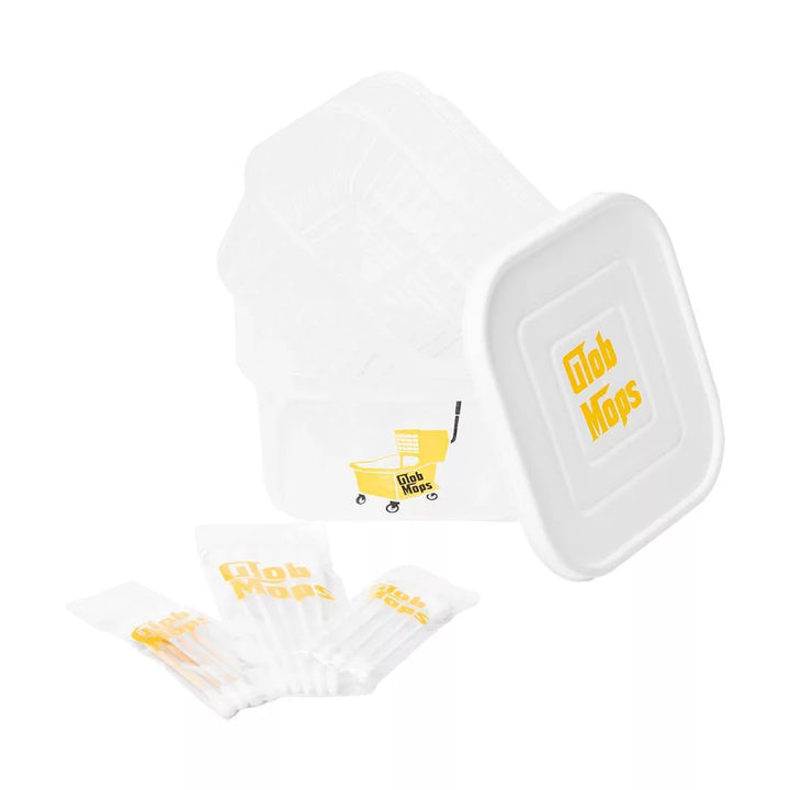 Glob Mops square mop bucket angled view highlighting leak-resistant lid and compact footprint
