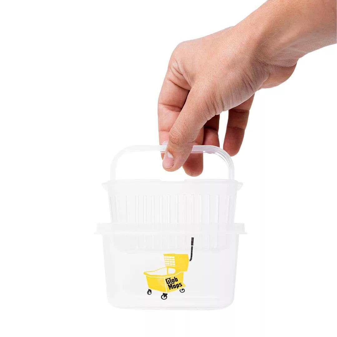 Glob Mops square mop bucket open view showing deep inner basket for cleaning tools and accessories