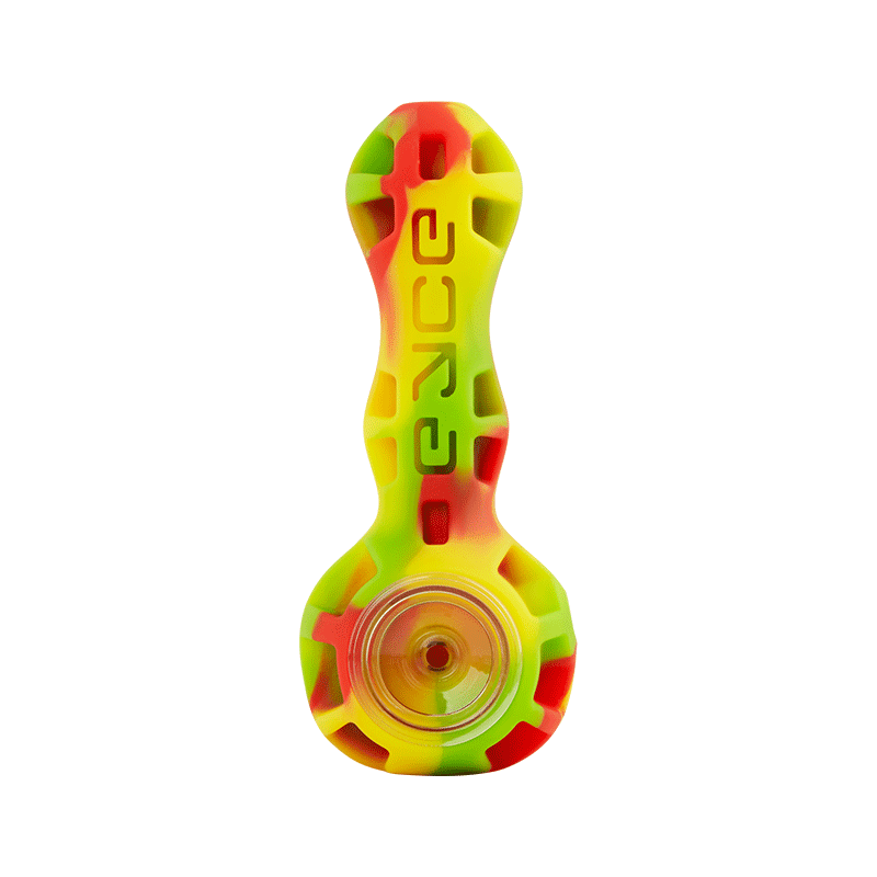 Eyce - Silicone Spoon in vibrant red, yellow, and green swirl design, durable silicone pipe ideal for portable smoking use.