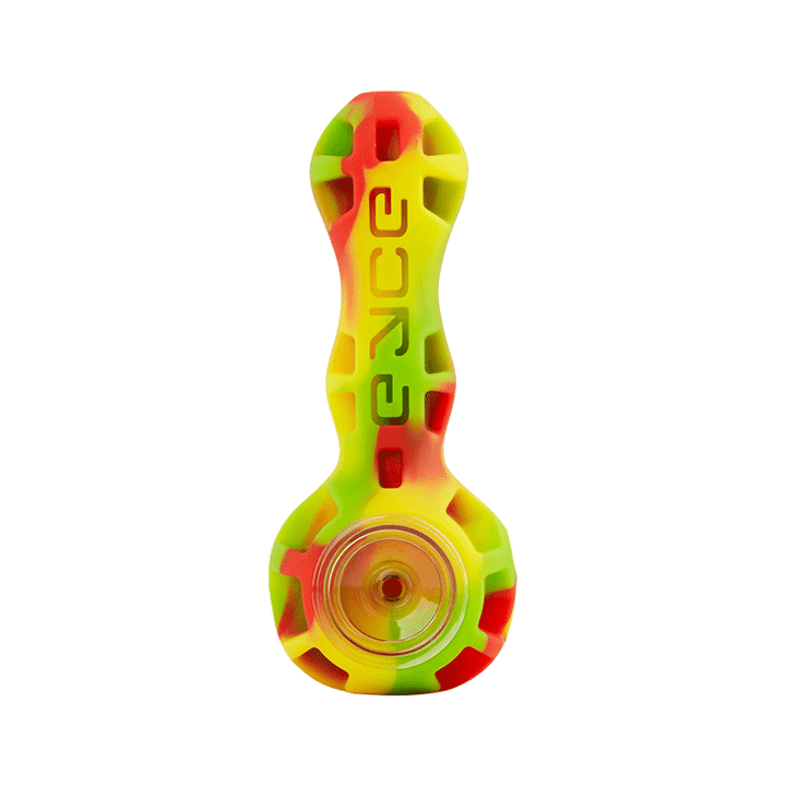 Eyce - Silicone Spoon in vibrant red, yellow, and green swirl design, durable silicone pipe ideal for portable smoking use.