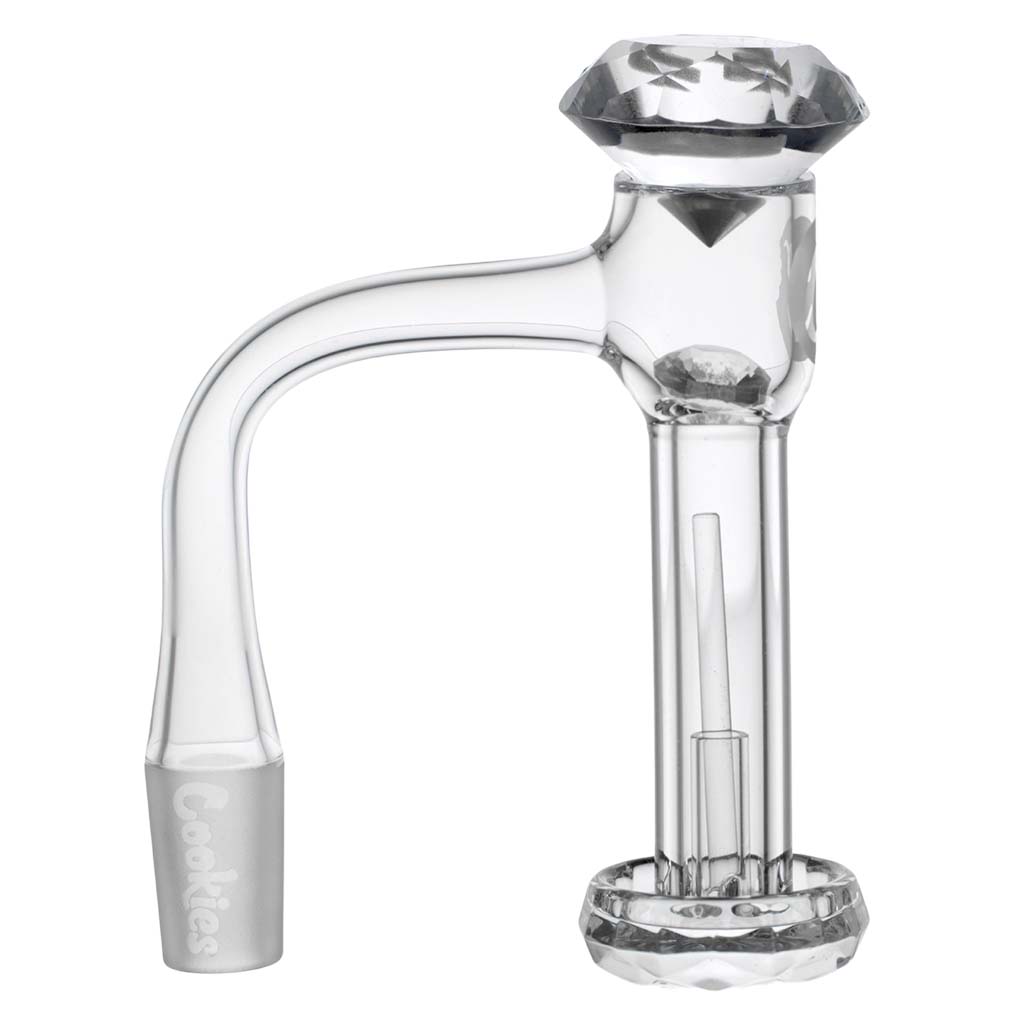 Cookies - Diamond Slurper - 14mm Male 90° quartz banger with faceted diamond base and etched Cookies logo, ideal for precision dabbing setups.