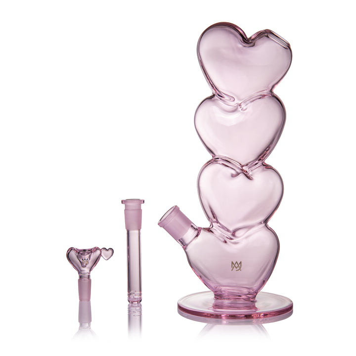 MJ Arsenal Evermore water pipe with matching 14mm heart bowl removed, showing joint compatibility and complete setup