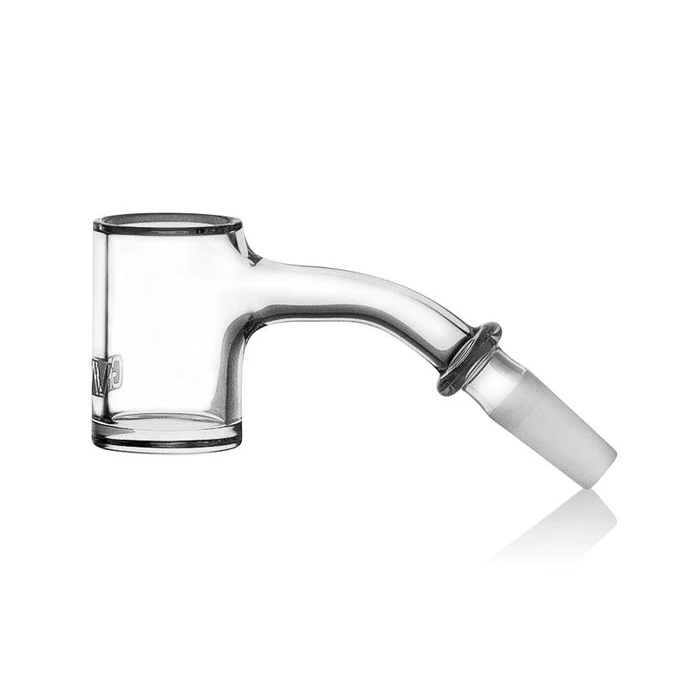GRAV Quartz Bucket — 100% quartz flat-top banger with straight cylindrical walls and a 45° angled 10mm male joint with a reinforcing glass collar.