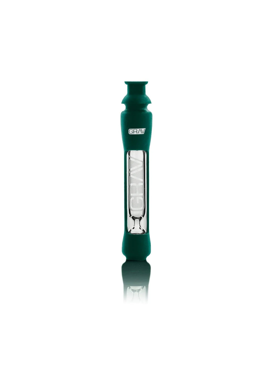GRAV 12mm Taster in dark teal silicone skin, pre-packable glass one-hitter.