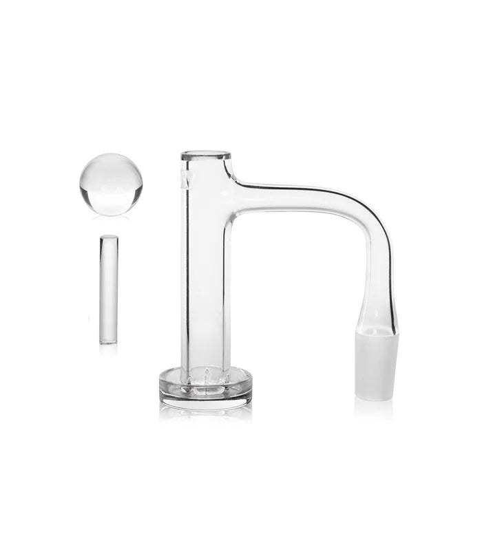 GRAV Control Tower quartz banger set, 14mm 90° male, with 20mm quartz marble cap and terp pillar insert