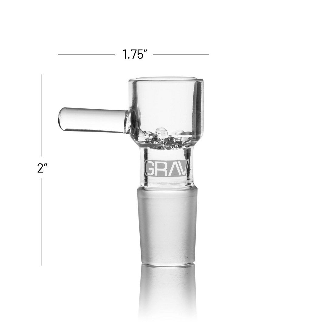 GRAV Octobowl dimensions diagram – 2 inches tall by 1.75 inches wide, showing the 14mm male joint and glass handle.