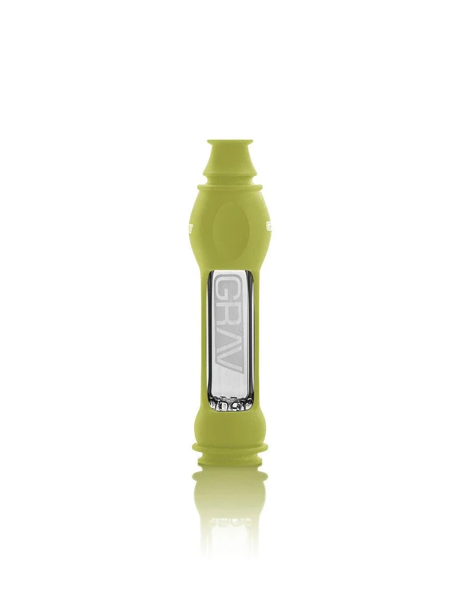 GRAV 16mm OctoTaster in Avocado silicone skin over faceted borosilicate glass.