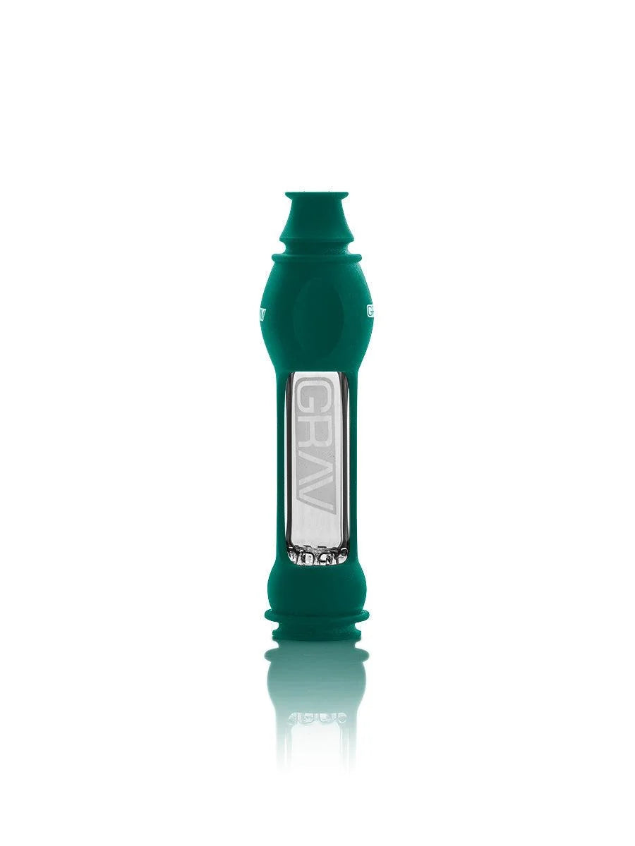 GRAV 16mm OctoTaster in Dark Teal silicone skin, shock-absorbent glass one-hitter.