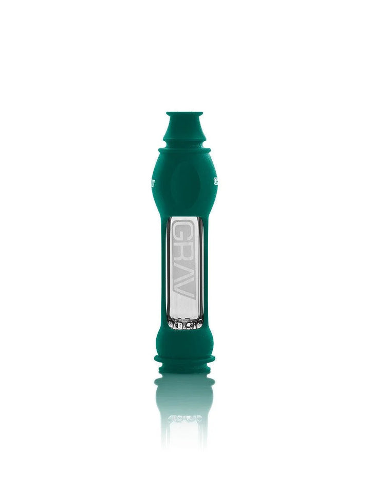 GRAV 16mm OctoTaster in Dark Teal silicone skin, shock-absorbent glass one-hitter.