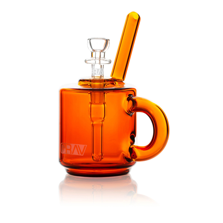 GRAV Coffee Mug Pocket Bubbler in Amber — warm amber tinted borosilicate mini mug bubbler.