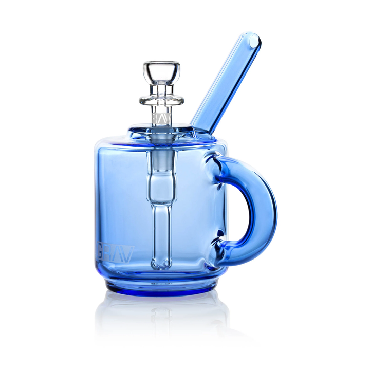 GRAV Coffee Mug Pocket Bubbler in Light Cobalt — pale blue tinted borosilicate mini mug bubbler.