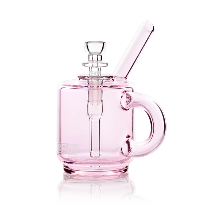 GRAV Coffee Mug Pocket Bubbler in Pink — pink tinted borosilicate mini mug bubbler with a glass handle.