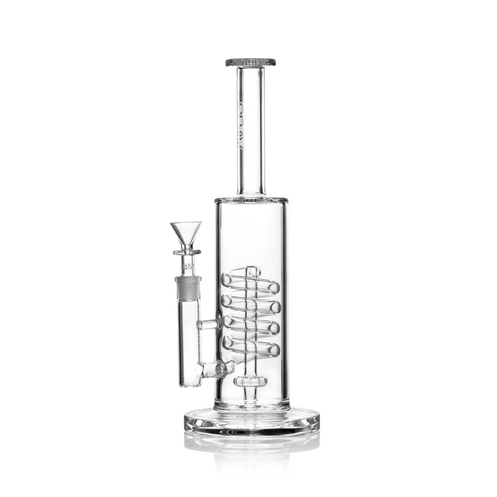 GRAV Coil Showerhead Water Pipe – 12.25 inch clear borosilicate bong with glass coil perc, showerhead percolator and 14mm funnel bowl.
