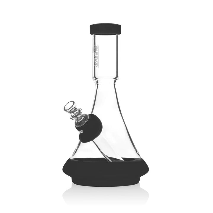 GRAV Deco Water Pipe in Silicone in Black — 9" glass beaker bong with silicone skin
