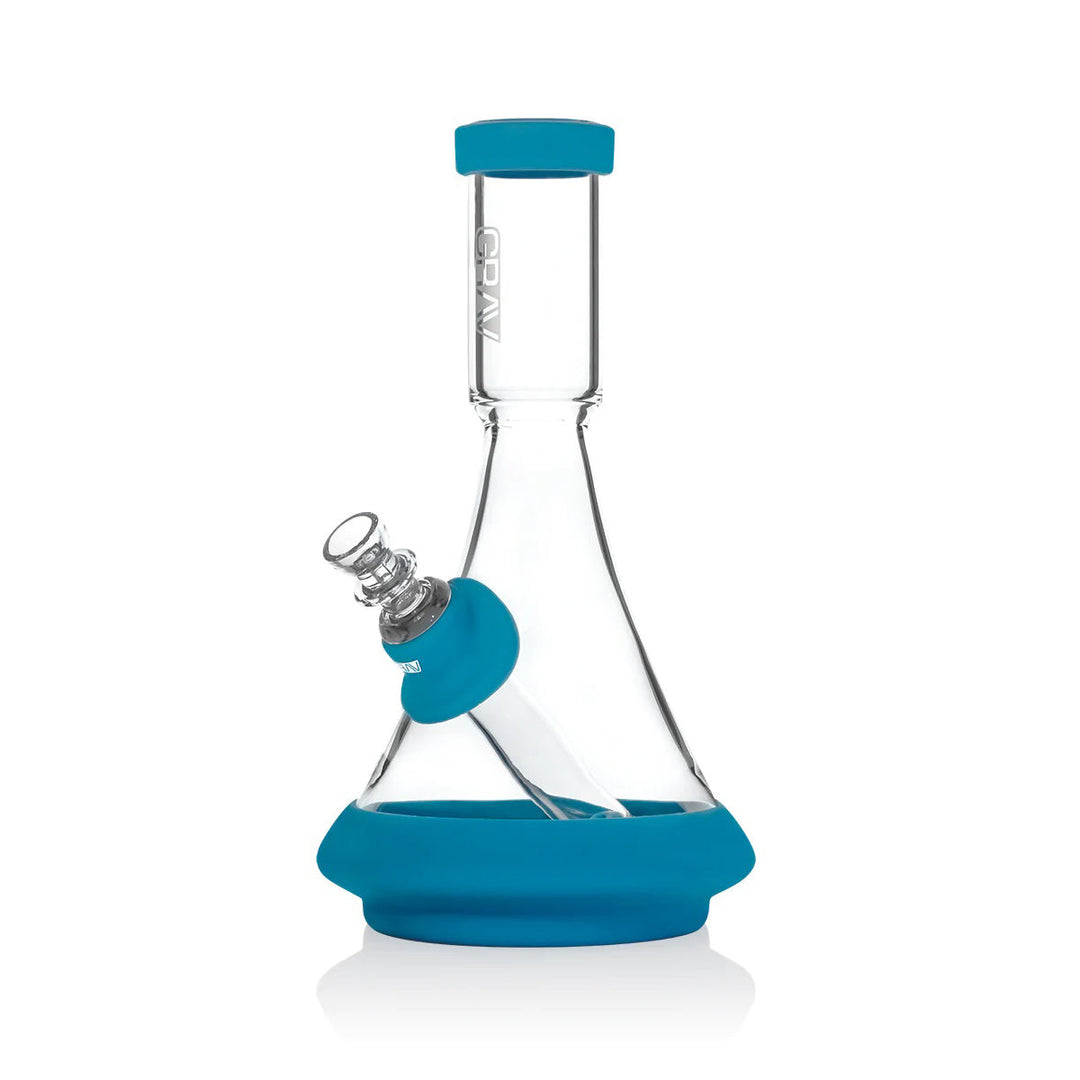 GRAV Deco Water Pipe in Silicone in Blue — 9" glass beaker bong with silicone skin