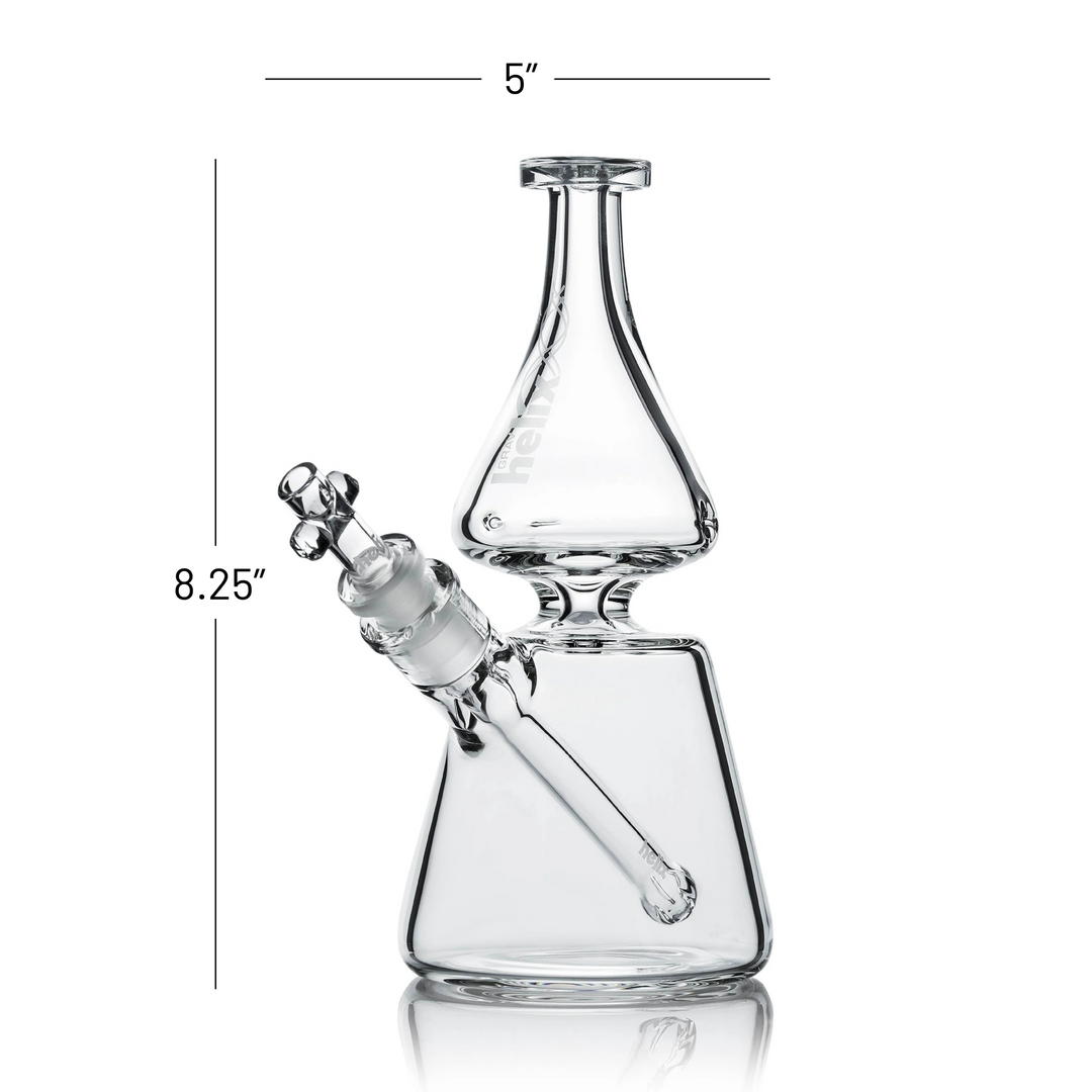 GRAV Helix Beaker Water Pipe dimensions diagram – 8.25 inches tall by 5 inches wide, with angled joint and removable diffused downstem.
