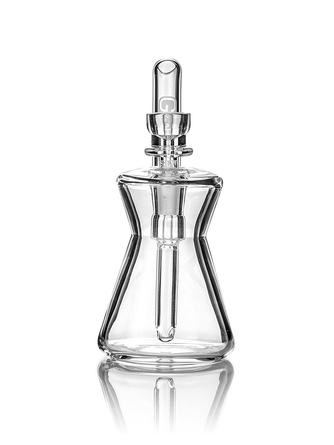 GRAV Hourglass Pocket Bubbler Clear – front view showing the 3.25 inch stem above the hourglass chamber.