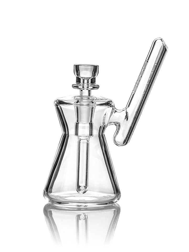 GRAV Hourglass Pocket Bubbler Clear – left side view showing the 10mm female joint and diffused downstem.