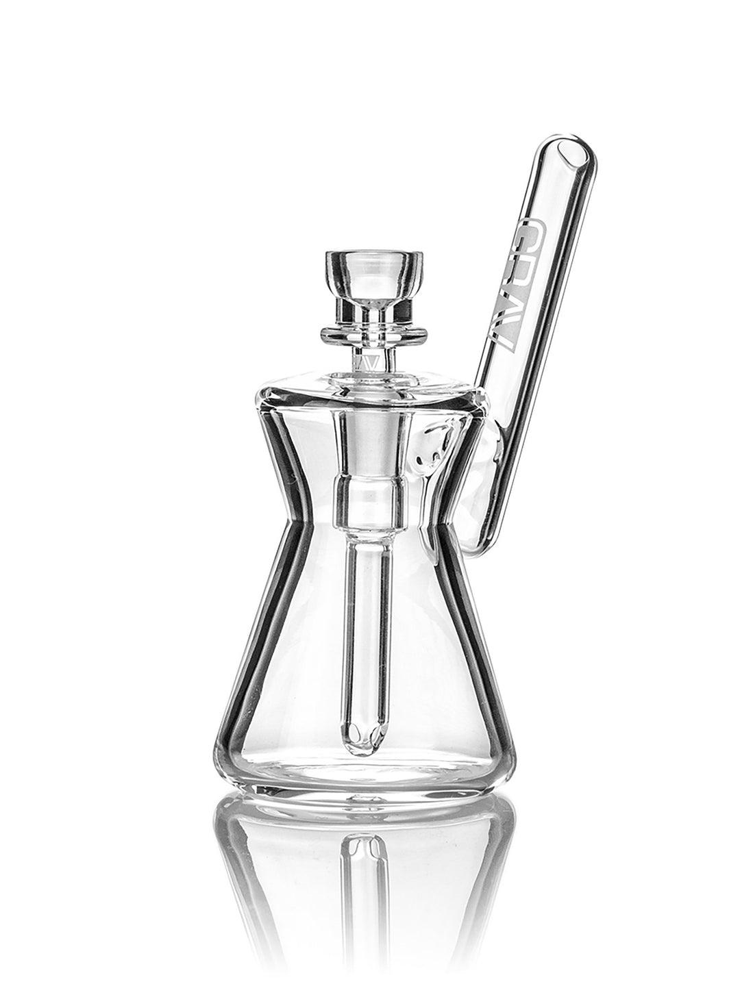 GRAV Hourglass Pocket Bubbler in Clear – 4.75 inch borosilicate mini bubbler with tapered waist and 10mm bowl.
