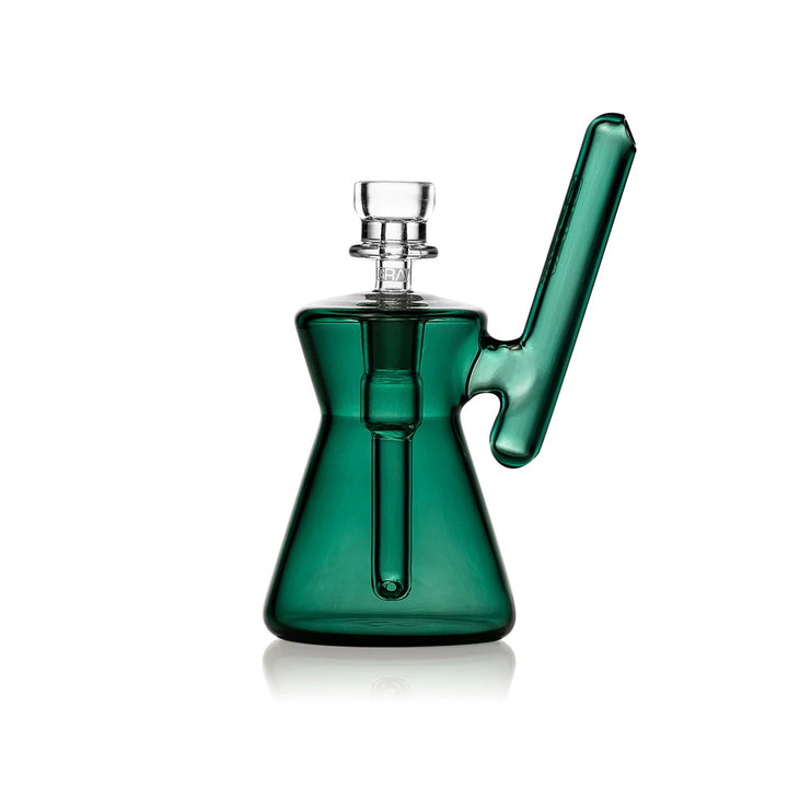 GRAV Hourglass Pocket Bubbler in Lake Green – green accented mini glass bubbler, front view.