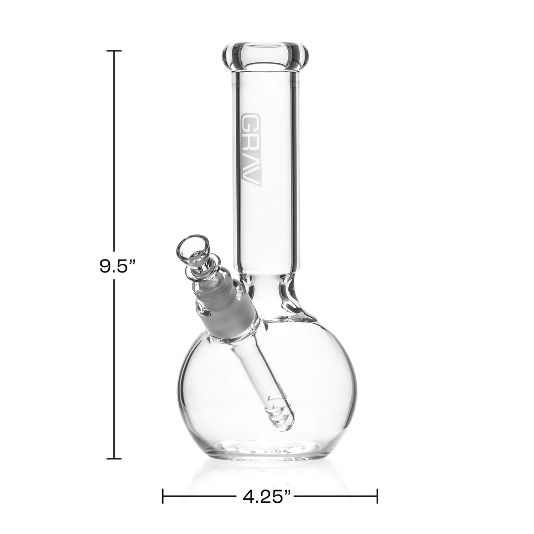 GRAV Medium Round Base Bong dimensions diagram: 9.5 inches tall with a 4.25 by 4.25 inch base
