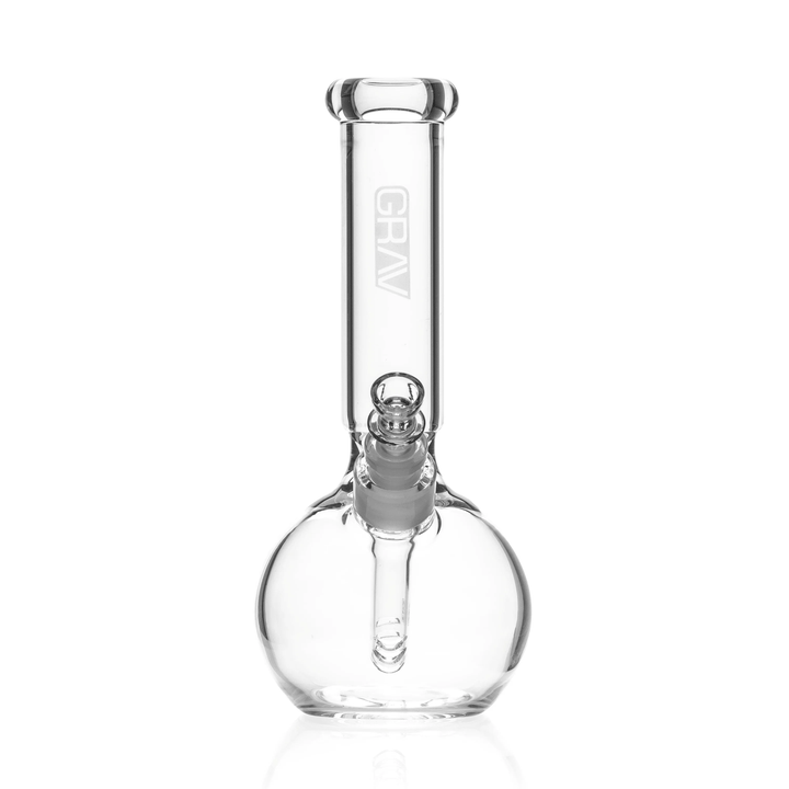 GRAV Medium Round Base Bong front view showing the concave neck, ice pinch and spherical round base