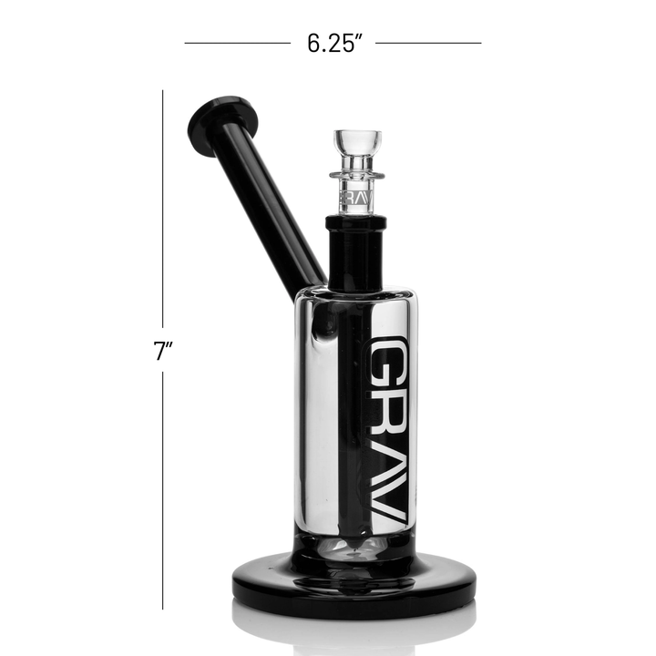 GRAV Medium Upright Bubbler dimension diagram — 7 inches tall by 6.25 inches wide, with the 14mm cup bowl seated in the joint.