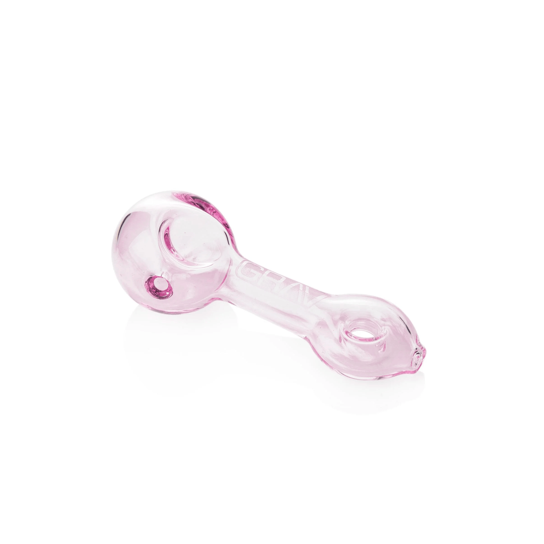 GRAV Mini Spoon in pink glass, pocket-sized borosilicate spoon pipe, side view.