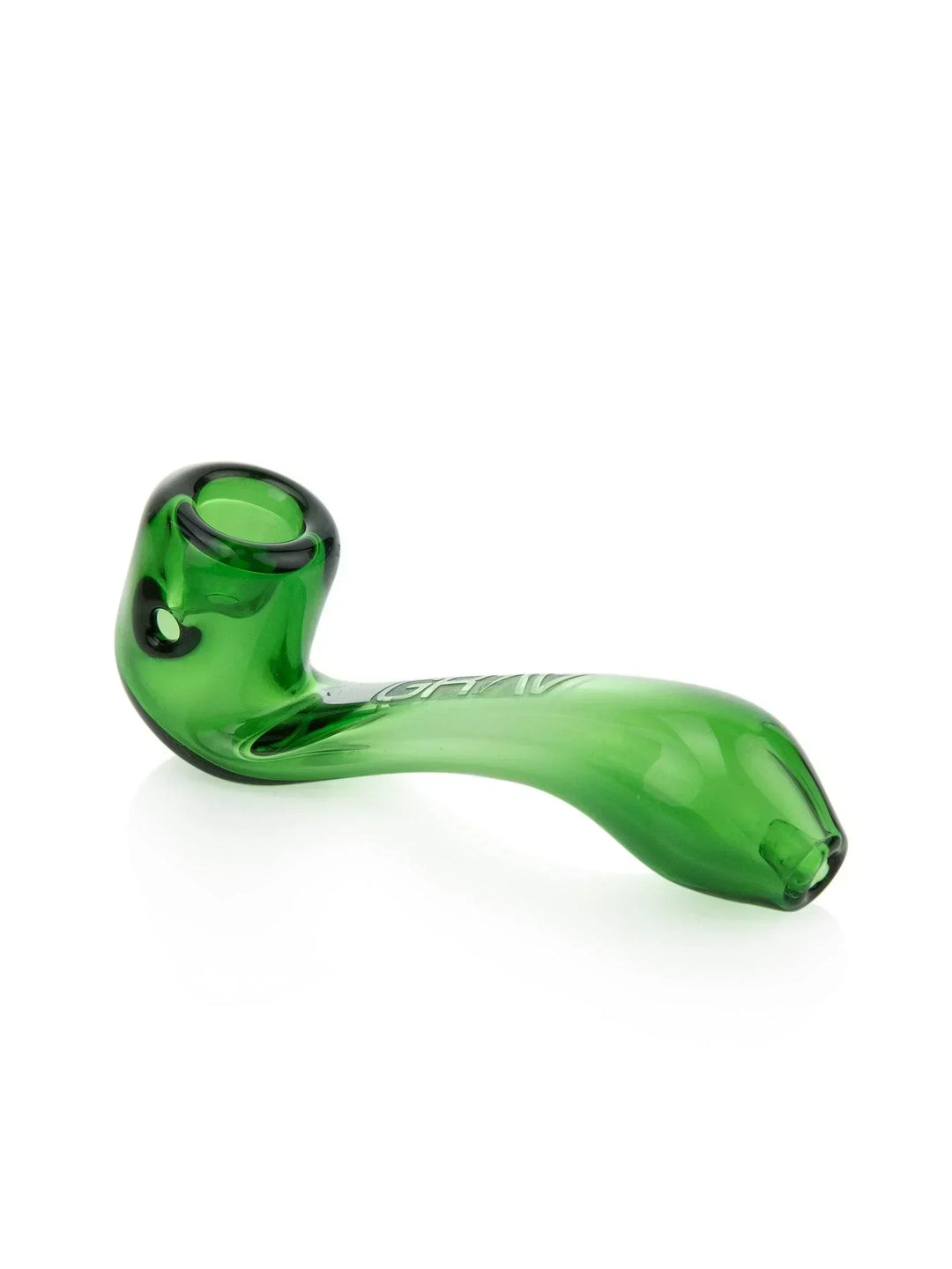 Grav - Mini Classic Sherlock green glass pipe with deep bowl and curved stem, ideal for discreet flower use and smooth hits.
