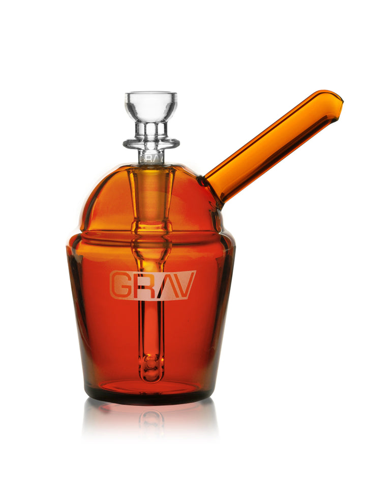 GRAV Slush Cup Pocket Bubbler in Amber – 4.5 inch borosilicate mini bubbler with reinforced walls and thick mouthpiece.