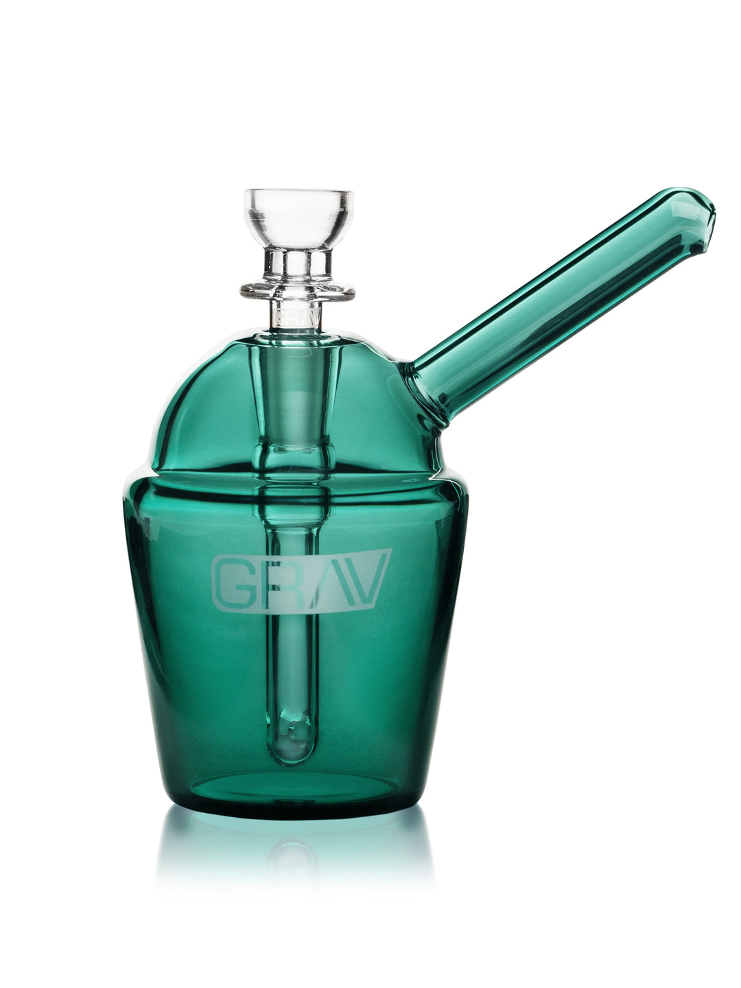 GRAV Slush Cup Pocket Bubbler in Lake Green – 4.5 inch borosilicate mini bubbler with 10mm Dewar-seal joint.