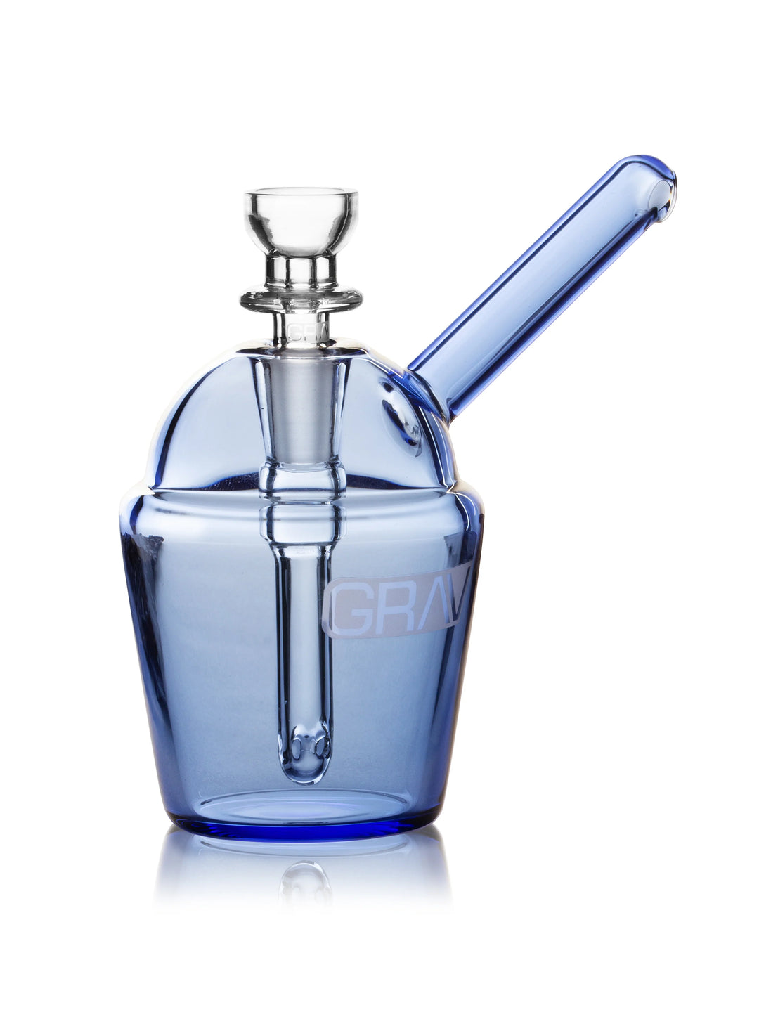 GRAV Slush Cup Pocket Bubbler in Light Cobalt – 4.5 inch borosilicate mini bubbler with bottom-mounted perc and angled mouthpiece.