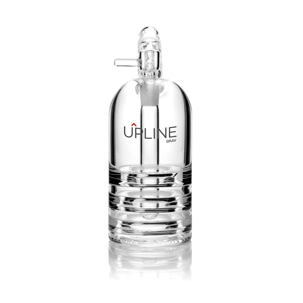 GRAV Upline Upright Bubbler — front view of the 9-inch borosilicate water pipe on 75mm tubing with 14mm female joint and included Octobowl