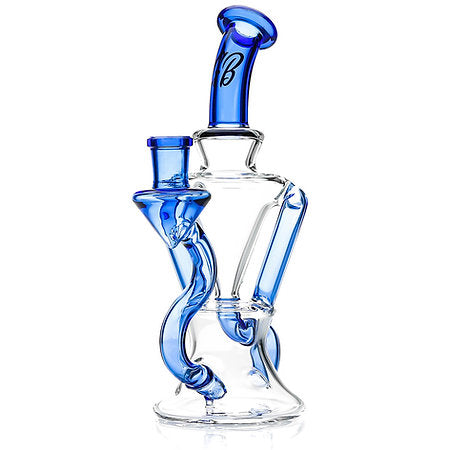Green Bear Glass Double Uptake Klein — Klein recycler dab rig with dual uptakes, alternate angle