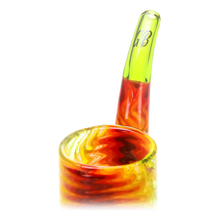 Close-up of Green Bear logo on green glass Sherlock pipe