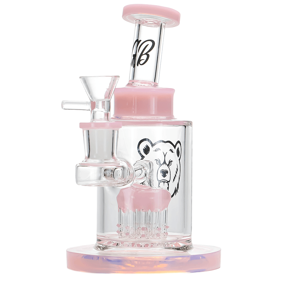 Green Bear Glass Stacked Tree — Milky Pink colorway stacked tree perc water pipe