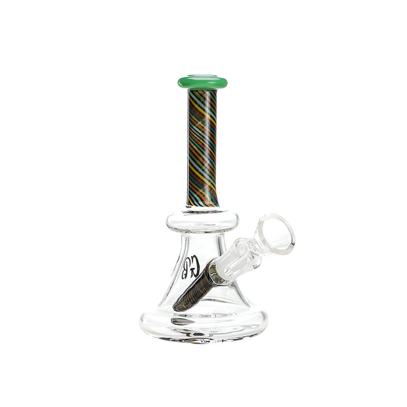 Green Bear Glass Striped Bell Mini Beaker Jade Green — striped bell mini beaker bong, jade green accents, hero shot