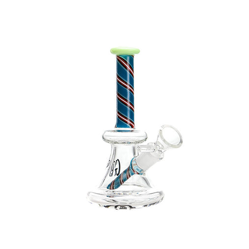 Green Bear Glass Striped Bell Mini Beaker Slime Green — striped bell mini beaker bong, slime green accents, hero shot