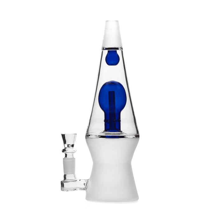 Hemper 70's Bong XL in blue, a glass lava lamp water pipe with a frosted base
