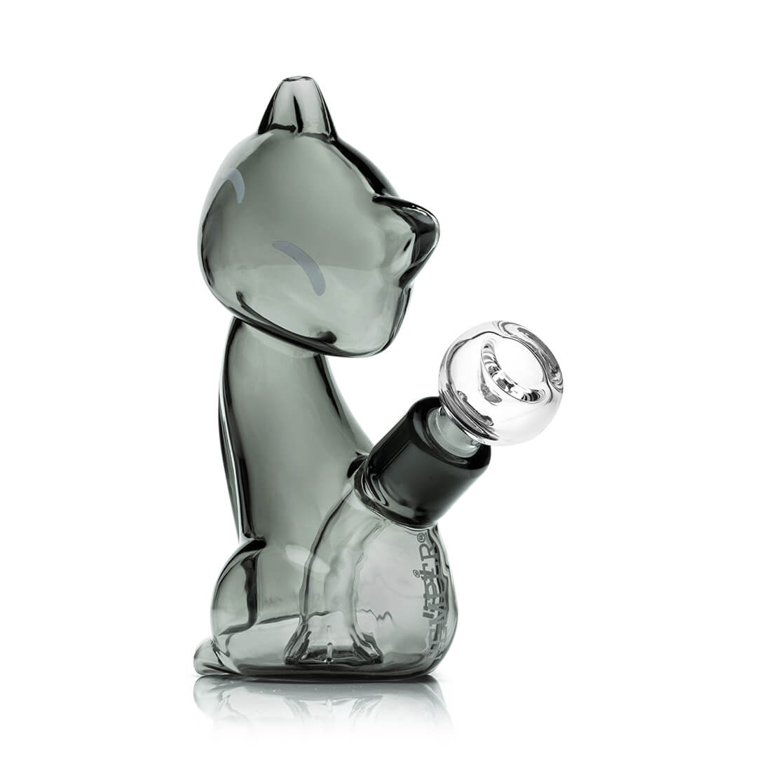 Hemper Alley Cats bong in three quarter view in smoke grey glass