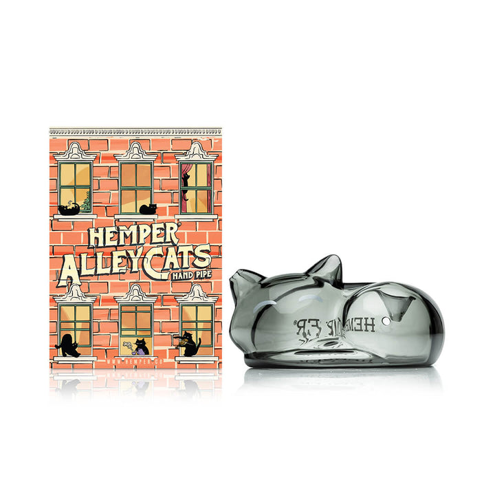 Hemper Alley Cats Hand Pipe shown beside its illustrated Hemper retail packaging.