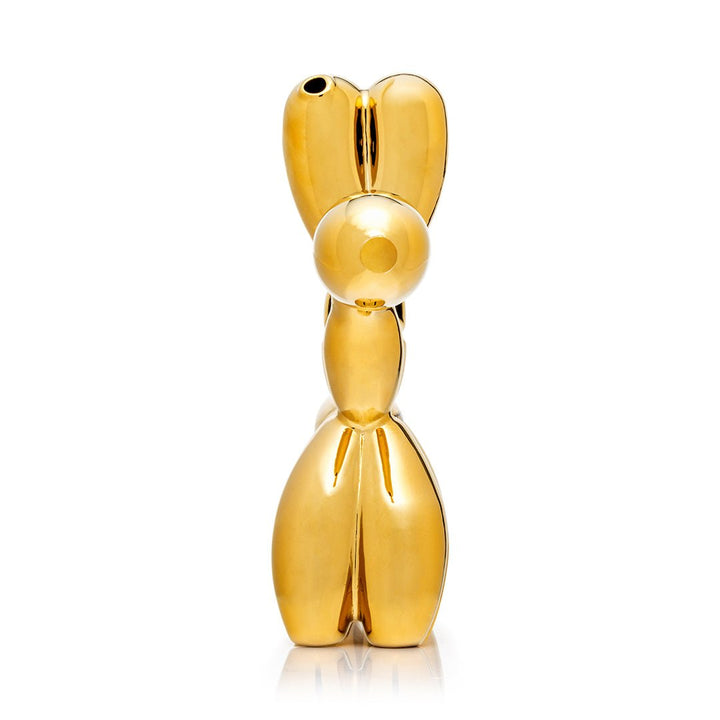 Hemper Balloon Dog XL Bong front view, showing the gold electroplated finish across the 7.6-inch sculpted body