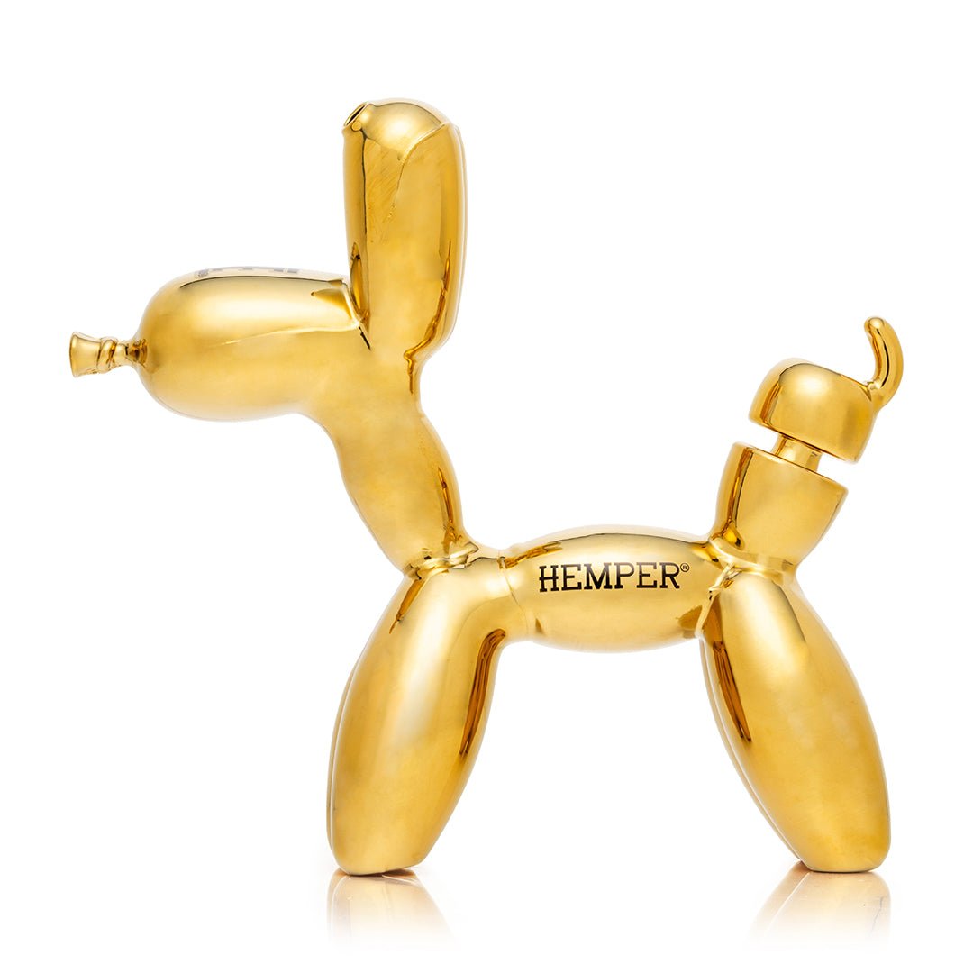 Hemper Balloon Dog XL Bong from the left, showing the full 8-inch length from tail to ear