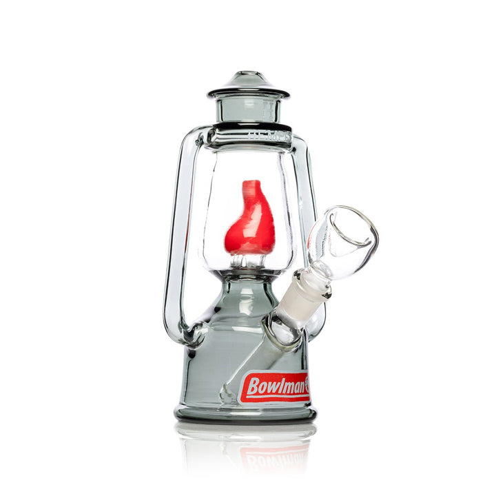 Hemper Bowlman Lantern bong at an angle showing the clear glass bowl