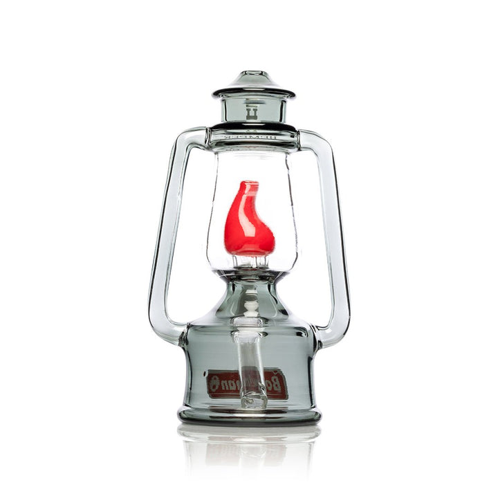 Back of the Hemper Bowlman Lantern bong showing the red Bowlman badge