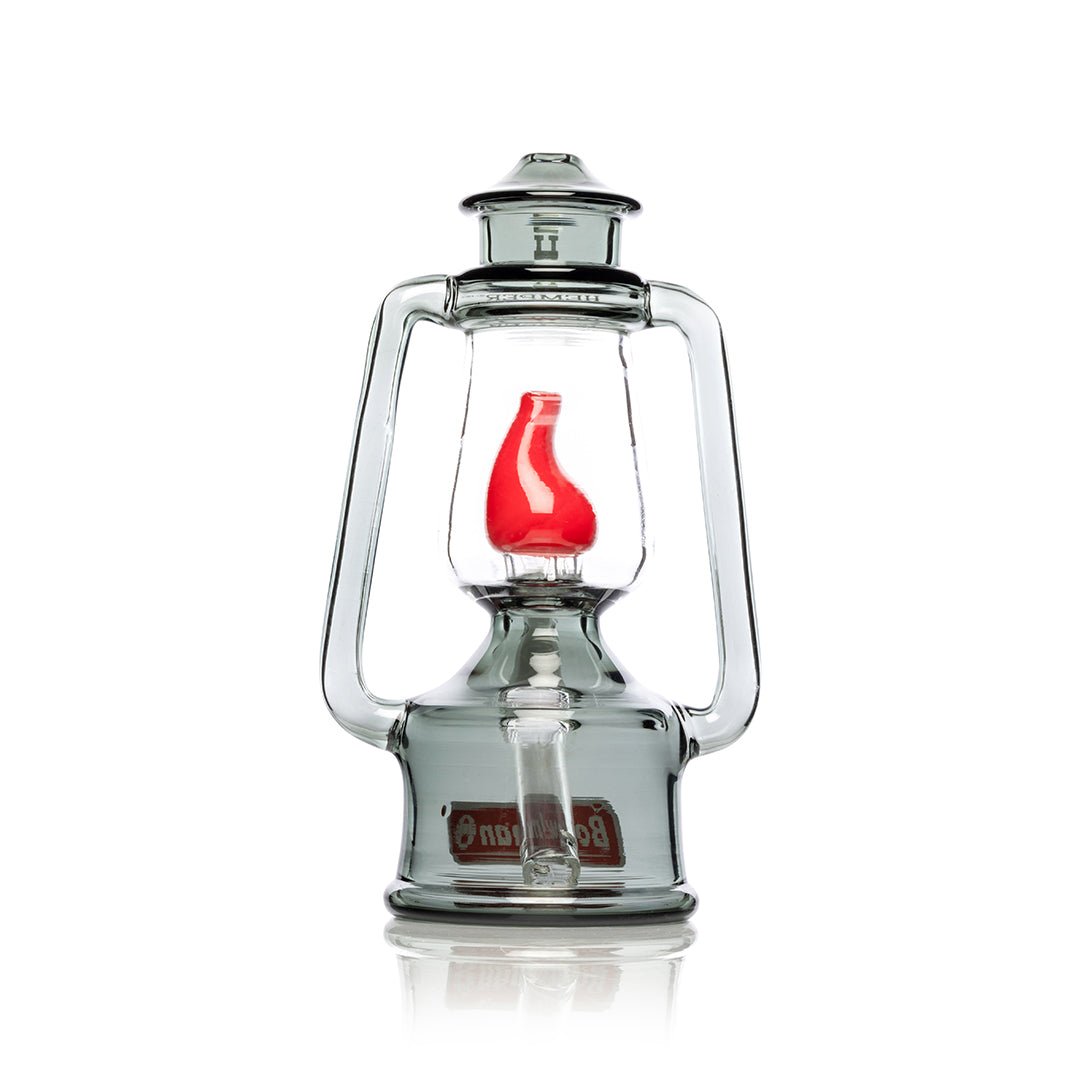 Back of the Hemper Bowlman Lantern bong showing the red Bowlman badge