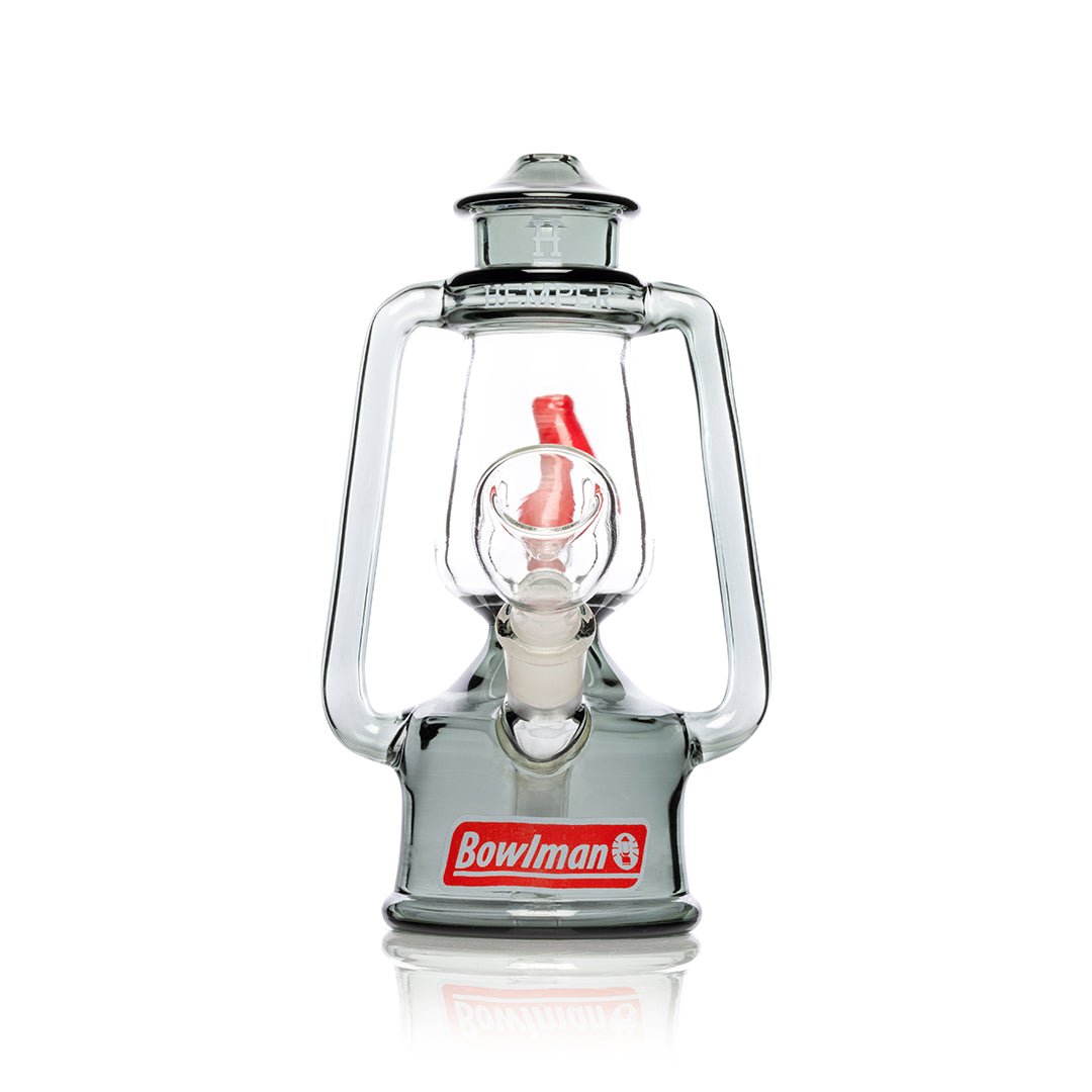 Hemper Bowlman Lantern bong, smoke glass camping lantern with a red flame inside