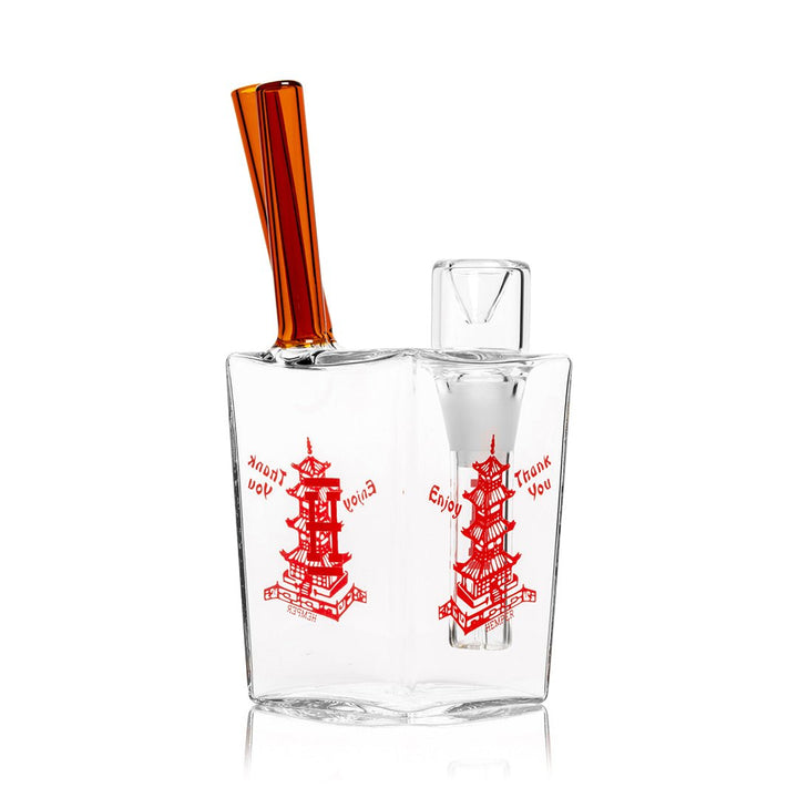 Hemper Chinese Takeout bong from the side with the red pagoda print