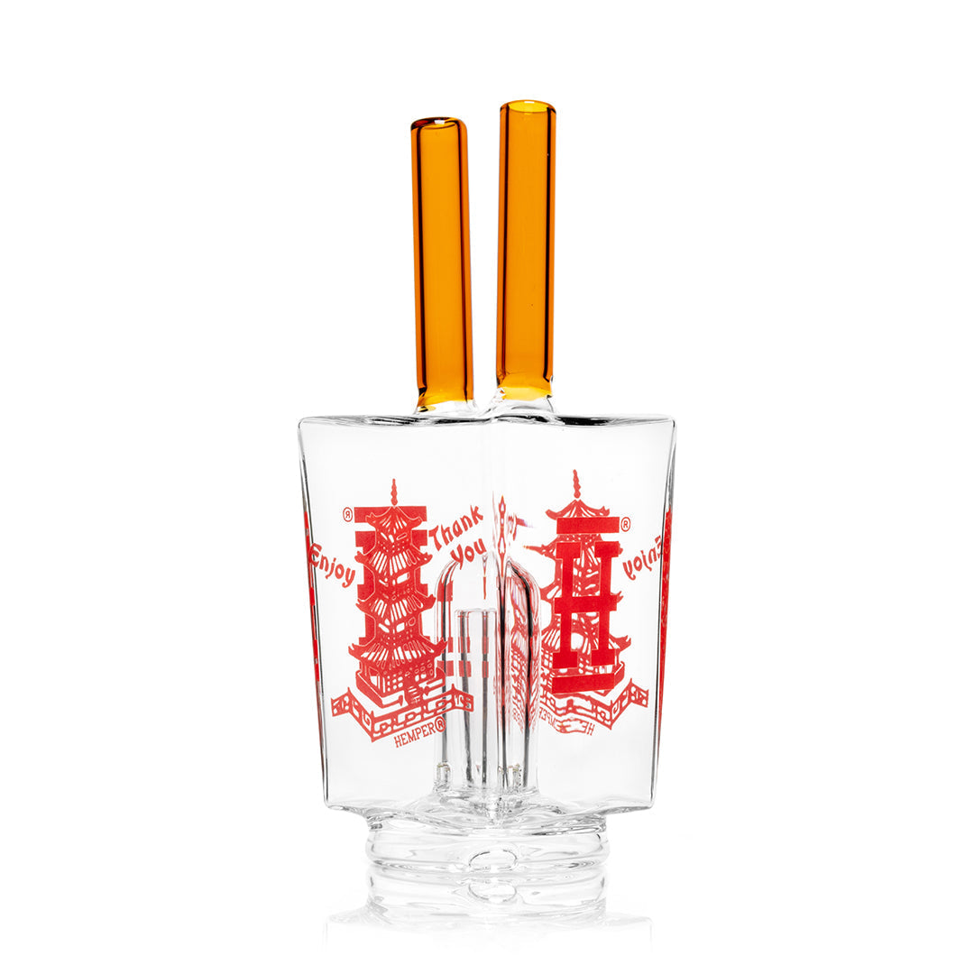 Hemper Chinese Takeout Peak Top, glass takeout box attachment with amber chopsticks