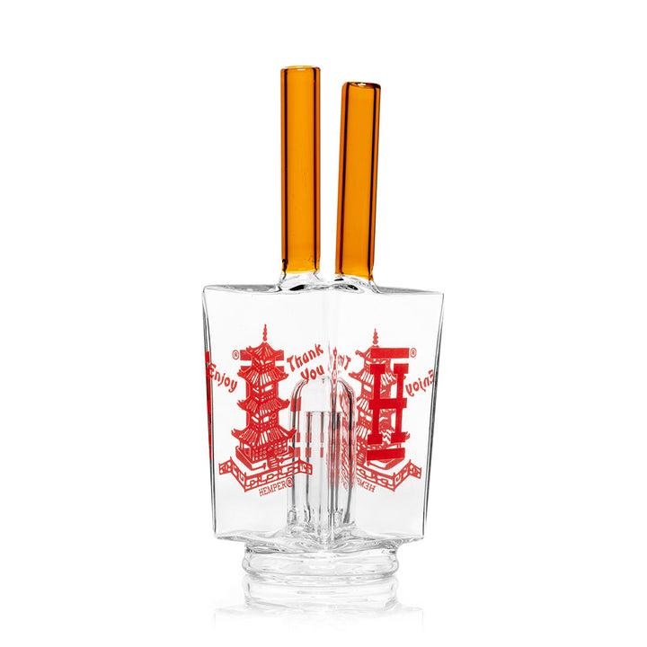 Hemper Chinese Takeout Peak Top from the side with the red pagoda print